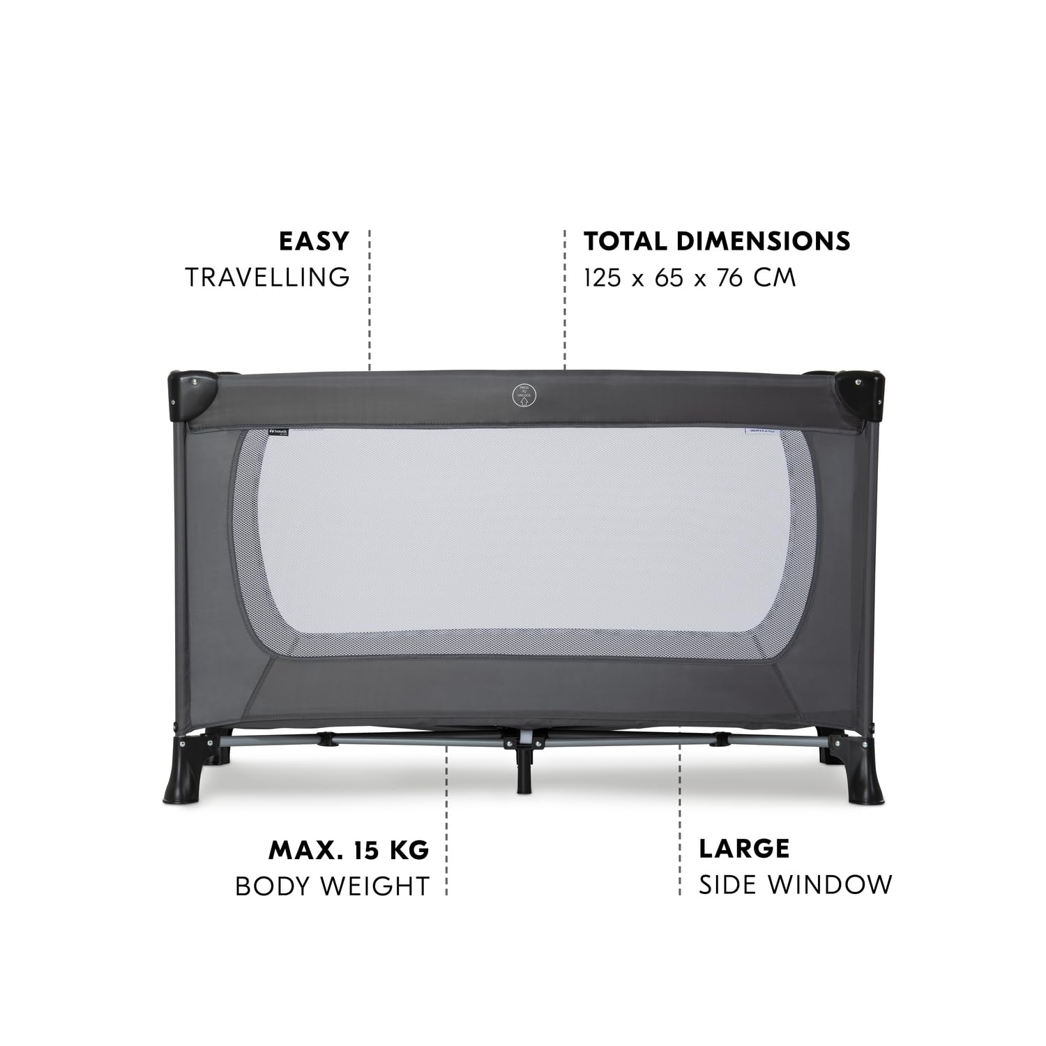 Hauck Dream N Play Plus Reisebett Grau mit Tragetasche – Faltbar, 0–15 kg