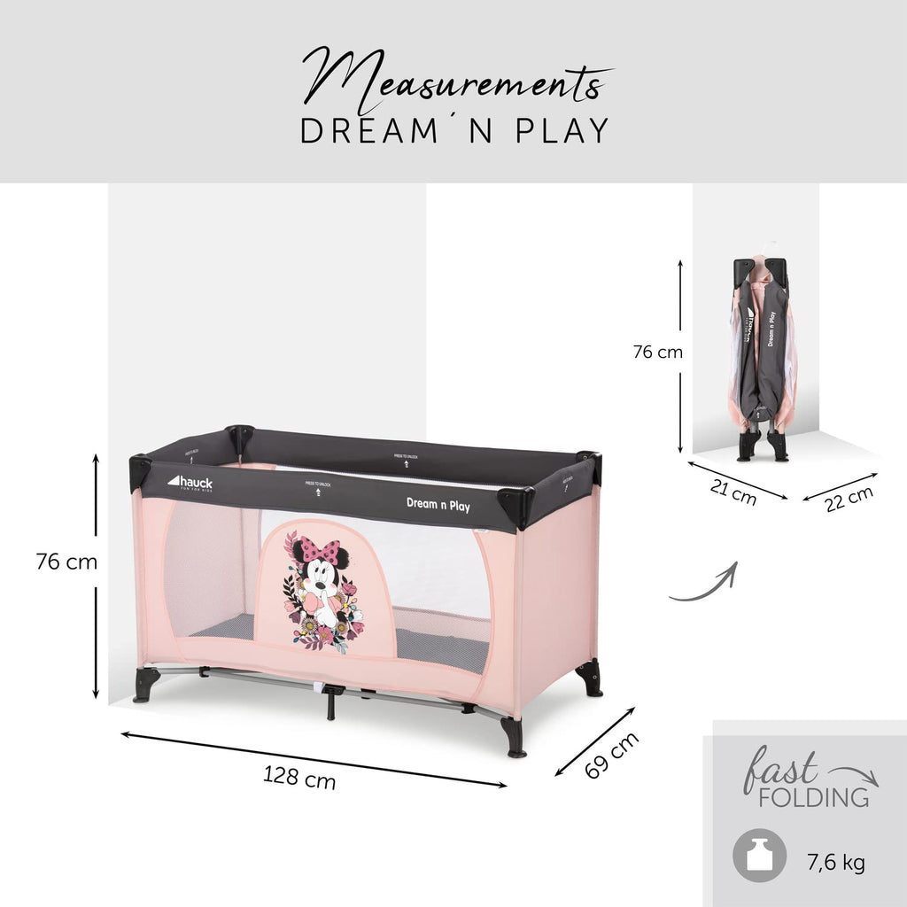 Hauck Kinderreisebett Dream N Play Disney Minnie – Zusammenklappbar, 0–15 kg