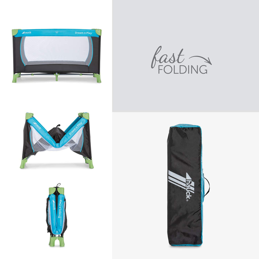 Hauck Dream N Play Reisebett Waterblue mit Tragetasche – Faltbar, 0–15 kg