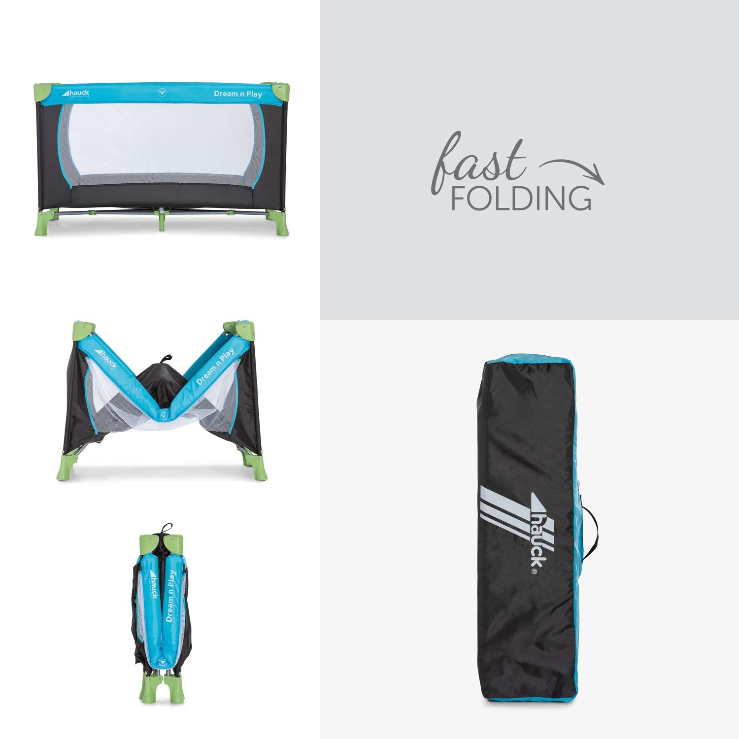 Hauck Dream N Play Reisebett Waterblue mit Tragetasche – Faltbar, 0–15 kg