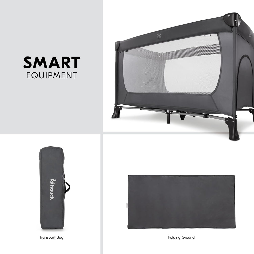 Hauck Dream N Play Plus Reisebett Grau mit Tragetasche – Faltbar, 0–15 kg