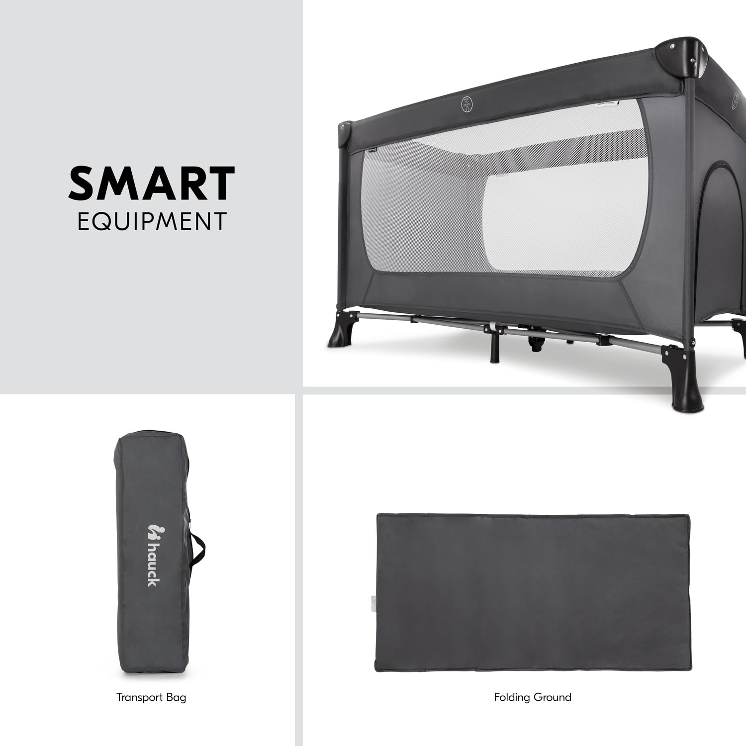 Hauck Dream N Play Plus Reisebett Grau mit Tragetasche – Faltbar, 0–15 kg