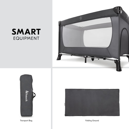 Hauck Dream N Play Plus Reisebett Grau mit Tragetasche – Faltbar, 0–15 kg