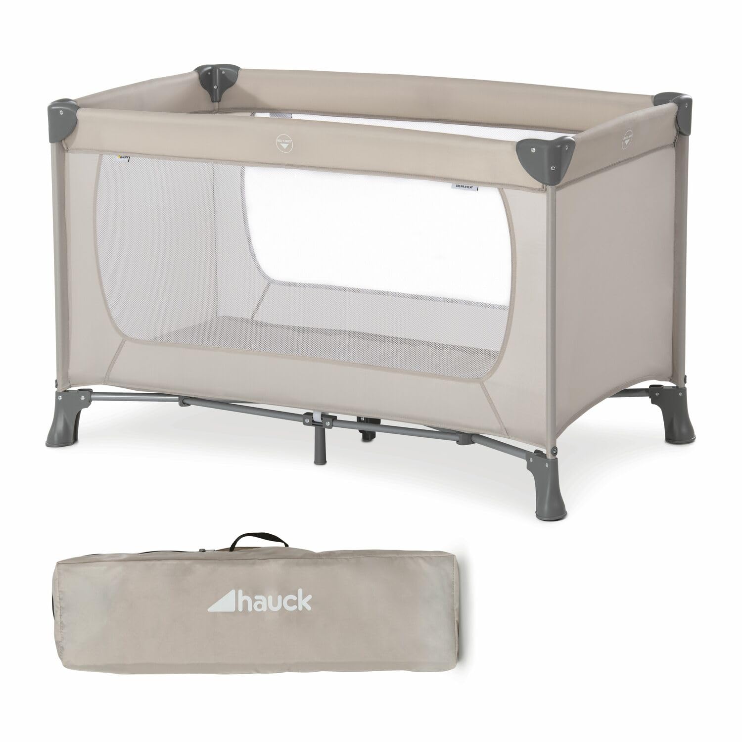 Hauck Dream N Play Baby Reisebett 120x60 cm – Faltbar inkl. Tragetasche, Laufstall Funktion – Beige