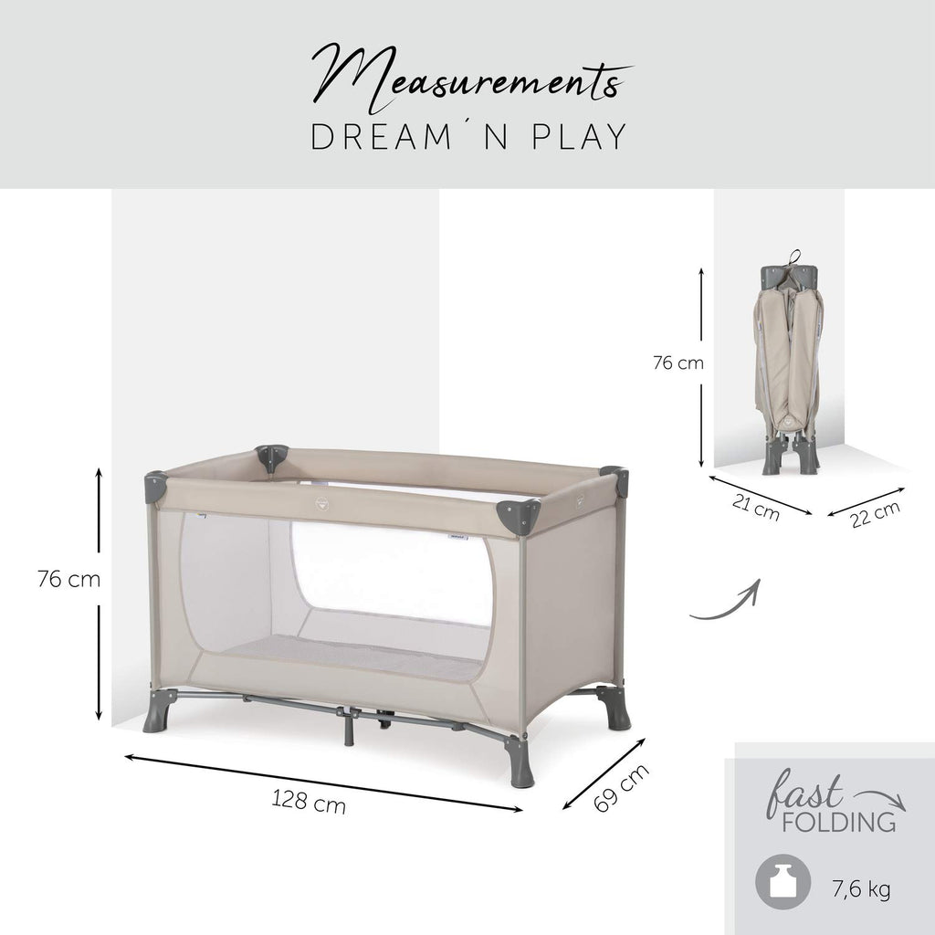 Hauck Dream N Play Baby Reisebett 120x60 cm – Faltbar inkl. Tragetasche, Laufstall Funktion – Beige
