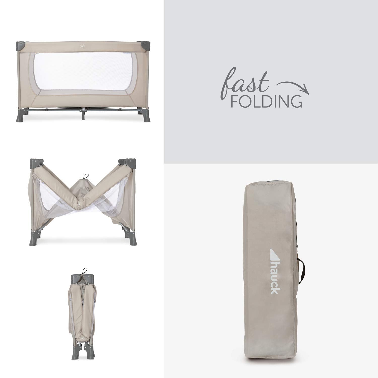 Hauck Dream N Play Baby Reisebett 120x60 cm – Faltbar inkl. Tragetasche, Laufstall Funktion – Beige