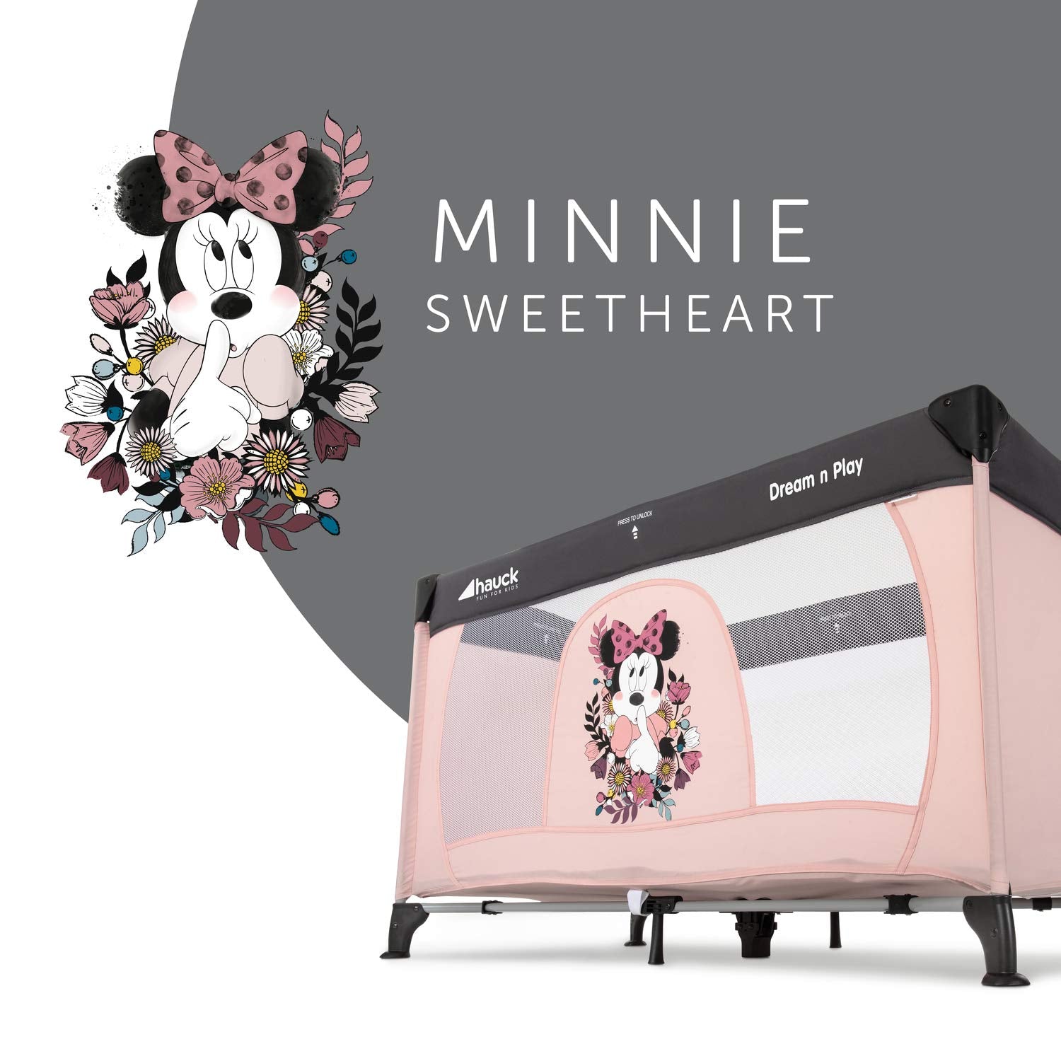 Hauck Kinderreisebett Dream N Play Disney Minnie – Zusammenklappbar, 0–15 kg